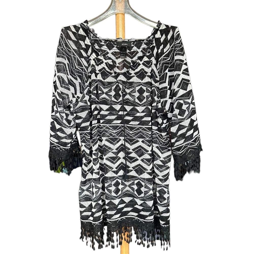Ali Miles Black and White Sheer Blouse‎ Sz 2X